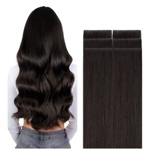 GOO GOO Invisi Edge Tape in Hair Extensions Human Hair, 2 Dark Brown, 6pcs 14in